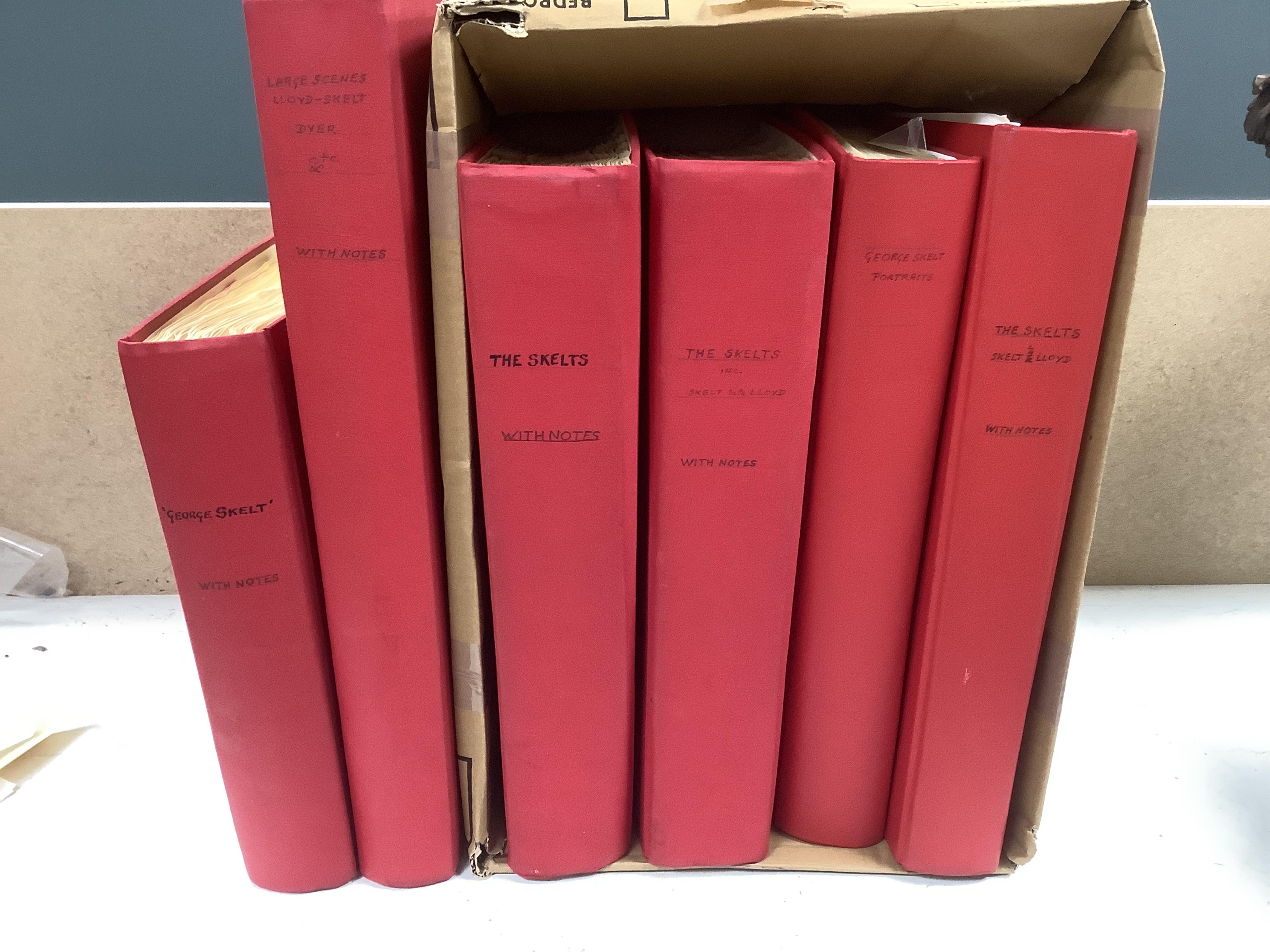 Juvenile dramas, toy theatre archive including Lloyd-Skelt, Dyer, hand coloured large scenes, characters, scenes portraits etc. pasted in six large albums